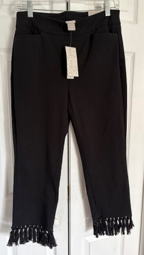 NWT Chicos 0 US 4 Pull-On So Slimming Brigitte Fringe Hem Slim Leg Crop Pants