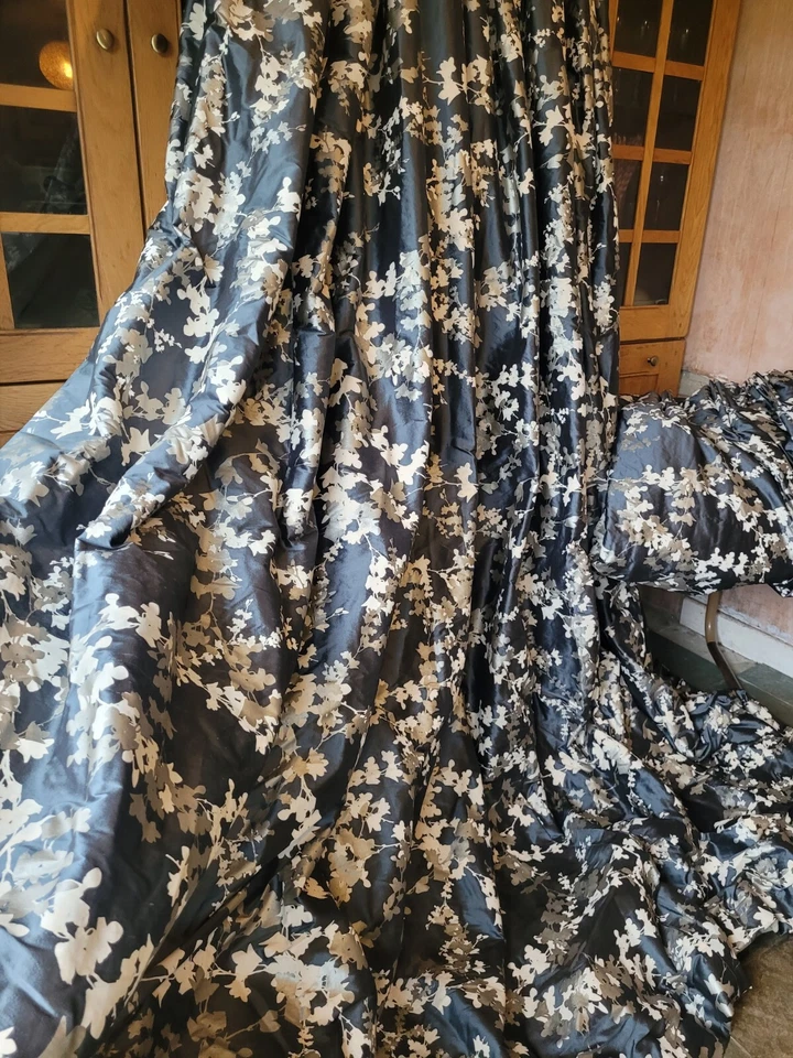 Fabulous HUGE Laura Ashley Hawthorn Charcoal Silk Interlined Curtains - Image 3 of 4