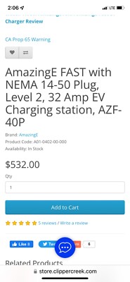 AmazingE FAST with NEMA 14-50 Plug, Level 2, 32 Amp EV Charging station, AZF-40P