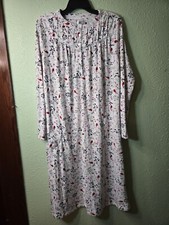 Aria Collections Long Sleeve Velour Night Gown Size Small Floral Birds