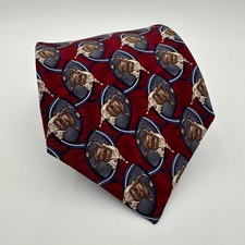 Parker Sage Silk Tie Mens Burgundy Bull Print Finance Wall Street USA Made