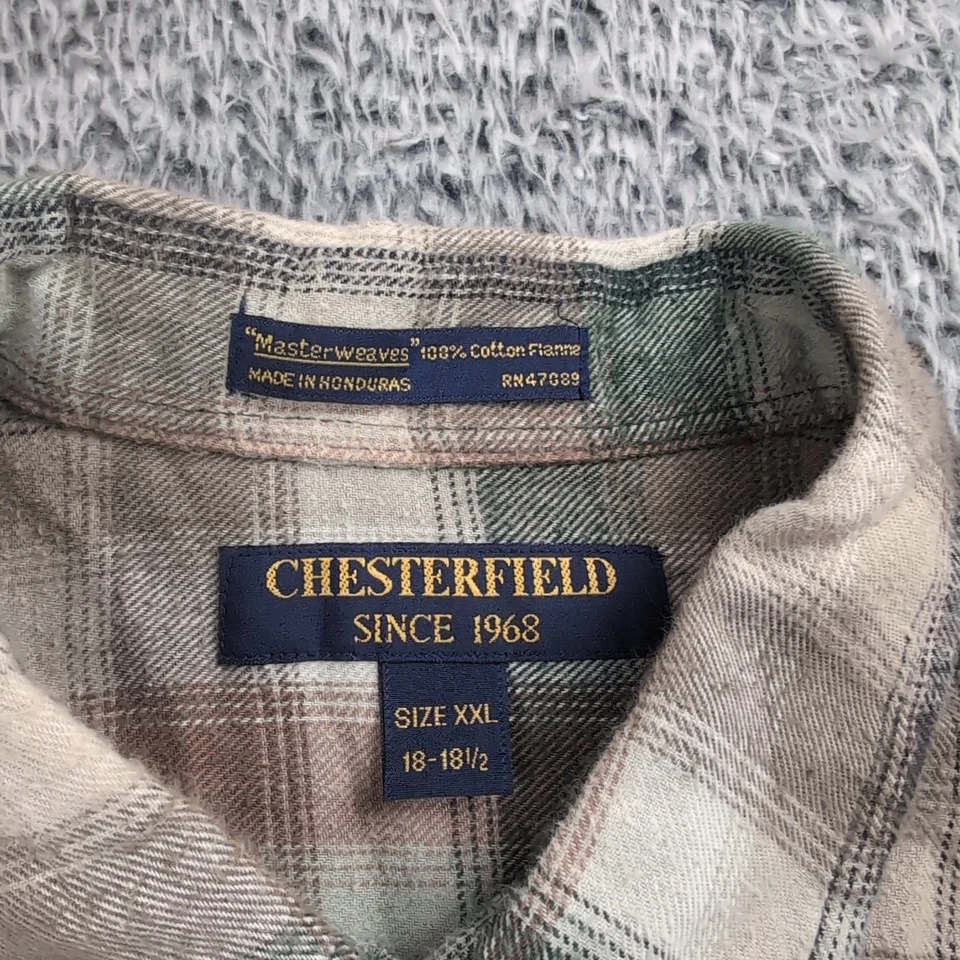 Chesterfield Shirt Men 2XL XXL Green Brown Tartan Flannel Casual Button Down - Image 2 of 4