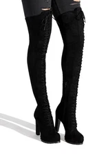 Remi by SHOEDAZZLE, Black faux suede corset Dominatrix platform boots SZ 6.5 WC