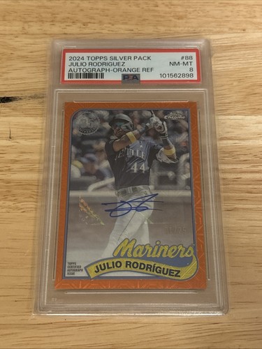 2024 Topps Silver Pack Julio Rodriguez Auto Orange /25 PSA 8