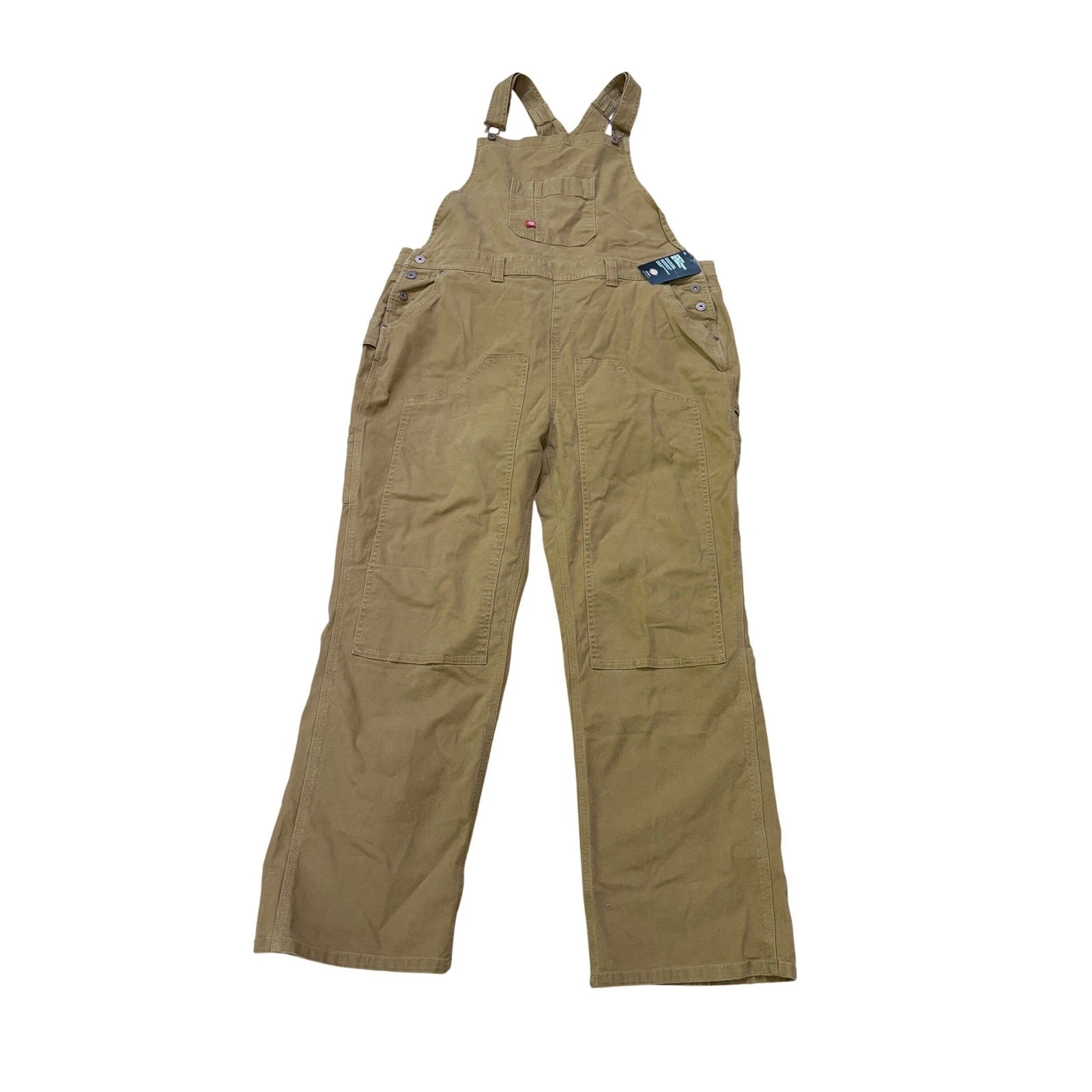 Dickies Womens Stretch Double Front Bib Overalls Brown 2XL New Knee Pad Opening