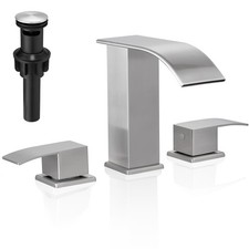 Waterfall Bathroom Faucet, 3 Hole Widespread, Brushed Nickel, 8 Inch, 2-Handl...
