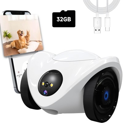 Pet Camera Treat Dispenser, Movable Pet Robot Cam with Phone App, 1080P Indoo...
