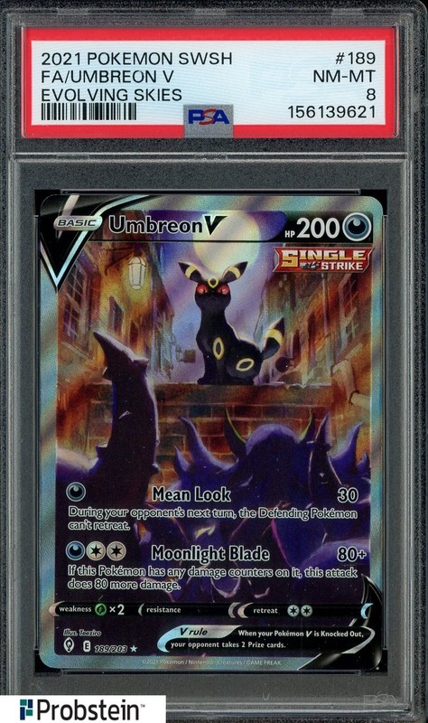 2021 POKEMON SWORD SHIELD EVOLVING SKIES #189 FA/UMBREON V EVOLVING SKIES PSA 8