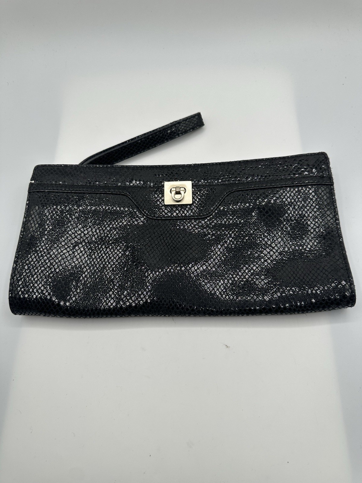 Banana Republic Black Python Print Leather Clutch… - image 1