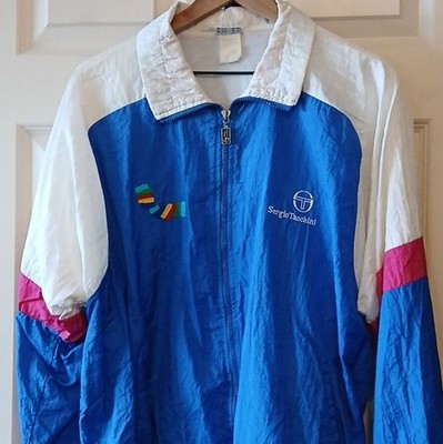 Sergio Tacchini Men s Vintage Full Zip Colorblock Track Jacket Blue Pink 40
