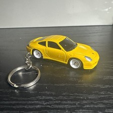 CUSTOM Porsche 911 Yellow Diecast Keychain 1:64 Hot Wheels Matchbox Gift READ