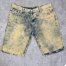 True Religion Men's Ricky Distressed Acid Wash Denim Shorts Size 44 Made in USA