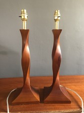 Pair of Modern Wooden Tall Twist Table Bedside Lamps Tested Working 47cm