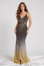 Alyce Paris Size 2 Beaded Silk Gown Ombre Gold Black Formal Prom Pageant Dress
