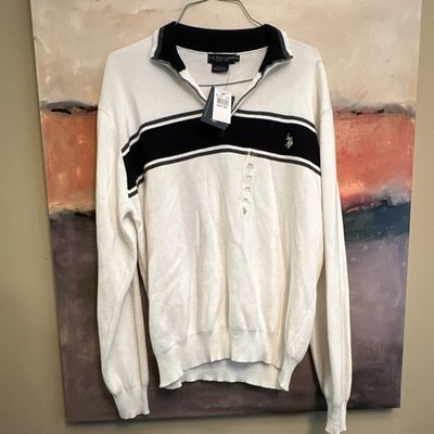 U.S. Polo Assn. Men's 1/4 Zip Mock Neck Striped Cotton Sweater XXL