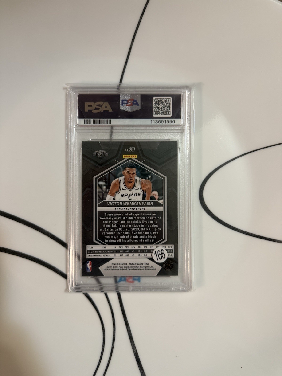2023-24 Panini Mosaic NBA Debut Victor Wembanyama RC #257 PSA 9 Spurs view 3