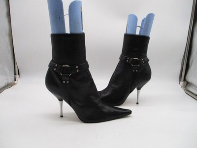 Steven by Steve Madden Black Leather Belted Stiletto Ankle Boots Womens Size 8 M