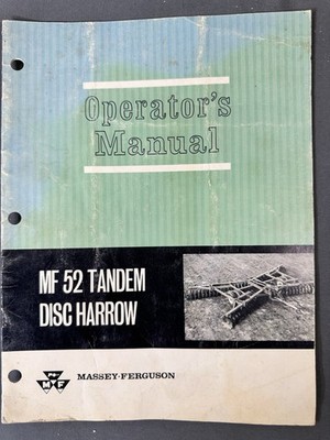 Vintage 1966 Massey Ferguson MF 52 Tandem Disc Harrow Operator's Manual Original
