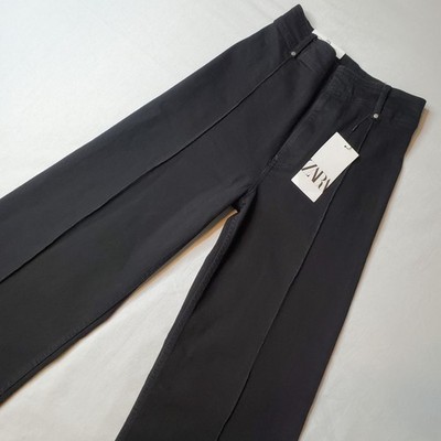 Zara Women's Size 2 NWT Tailored High Rise Wide Leg Full Length Jeans Black