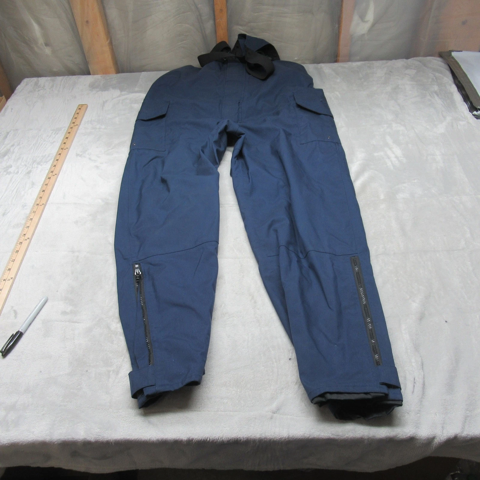 Cabelas Bib Pant Men Medium Blue Overall Waterfowl Waterproof Ankle Zip 35x31VTG