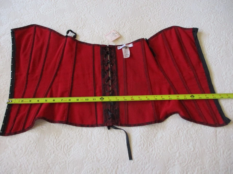 Новый винтажный корсет Y2K Топ M Красный Черный Charlotte Russe Overbust на косточках На шнуровке - Изображение 3 из 4