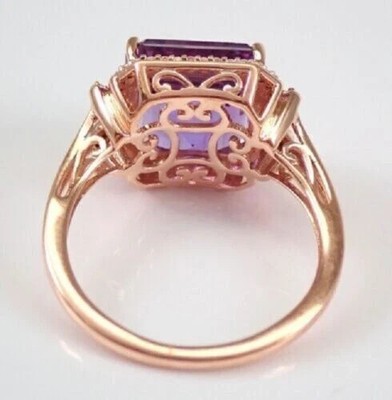 Amethyst 3Ct Asscher Cut Halo Engagement Ring 14K Rose Gold Over