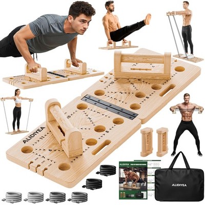 Push Up Board 30 in 1 Foldable with Resistance Bands - Thickened Pine Wood Mu...