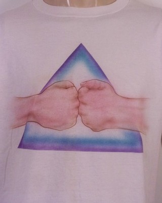 vintage 80s 90s Jerzees Airbrushed Art T-Shirt Purple Triangle Fist Bump USA L