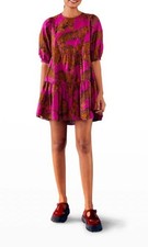 NEW Farm Rio Artsy Leopards Tiered Mini Dress Magenta Sz S $175 [jb]