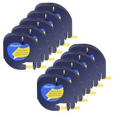 10 PK Black on Yellow Plastic Label Tape for Dymo Letra Tag 91332 LT100T LT100H