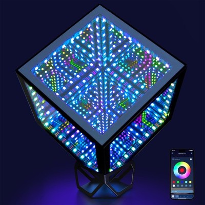 Hyper Infinity Cube Mirror Light with Stand & Remote, APP Enable, RGBW Color ...