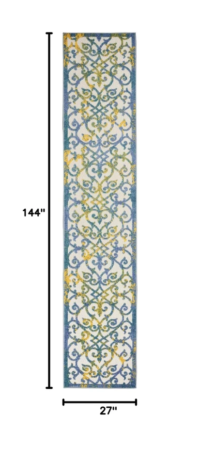 Nourison Aloha Indoor/Outdoor Ivory Blue 2'3" x 12' Area Rug, Transitional, F... - Image 2 of 4