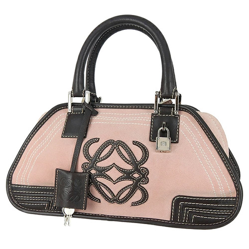 LOEWE AMAZONA Handbag Suede Silver Brown Red Pink Women's #ACB1437