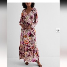 Express Vibrant Floral Maxi Dress - Pink and Purple size small Long Sleeve