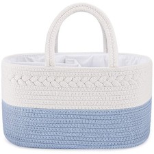 Diaper Caddy Organizer - Cotton Rope Nursery Storage Basket for Baby Essentia...