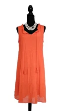 Naif Anthropologie Dress L Orange Tassel Key Hole Layered Gauze Fit Flare A Line