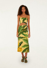 NWT FARM Rio Soft Yellow 3D Banana Leaves Cutout Maxi Dress Lined