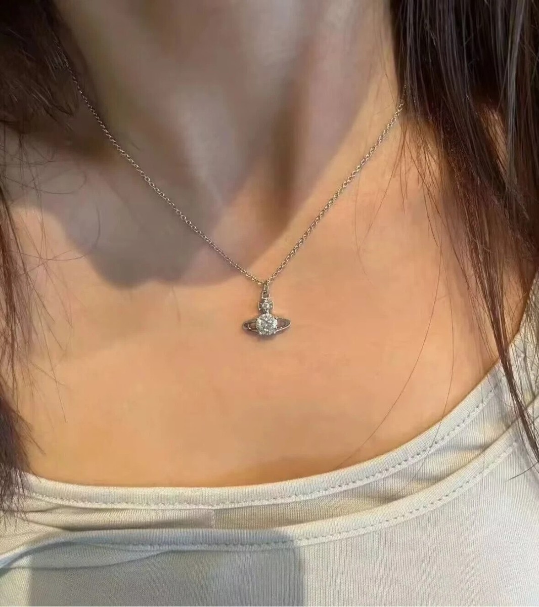 Vivienne Westwood Necklace Small Silver Orb Pendant With White