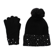 CTM Women's Embellished Knit Winter Beanie and Touchscreen Glove Set