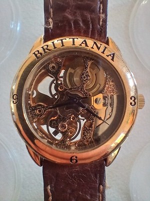 Vintage Brittania Winding See-Thru Wrist Watch, Visible Gears Front & Back, 1980