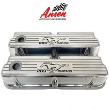 Ford Mustang 289 351 Windsor Valve Covers Wide Fin - Polished - Ansen Usa
