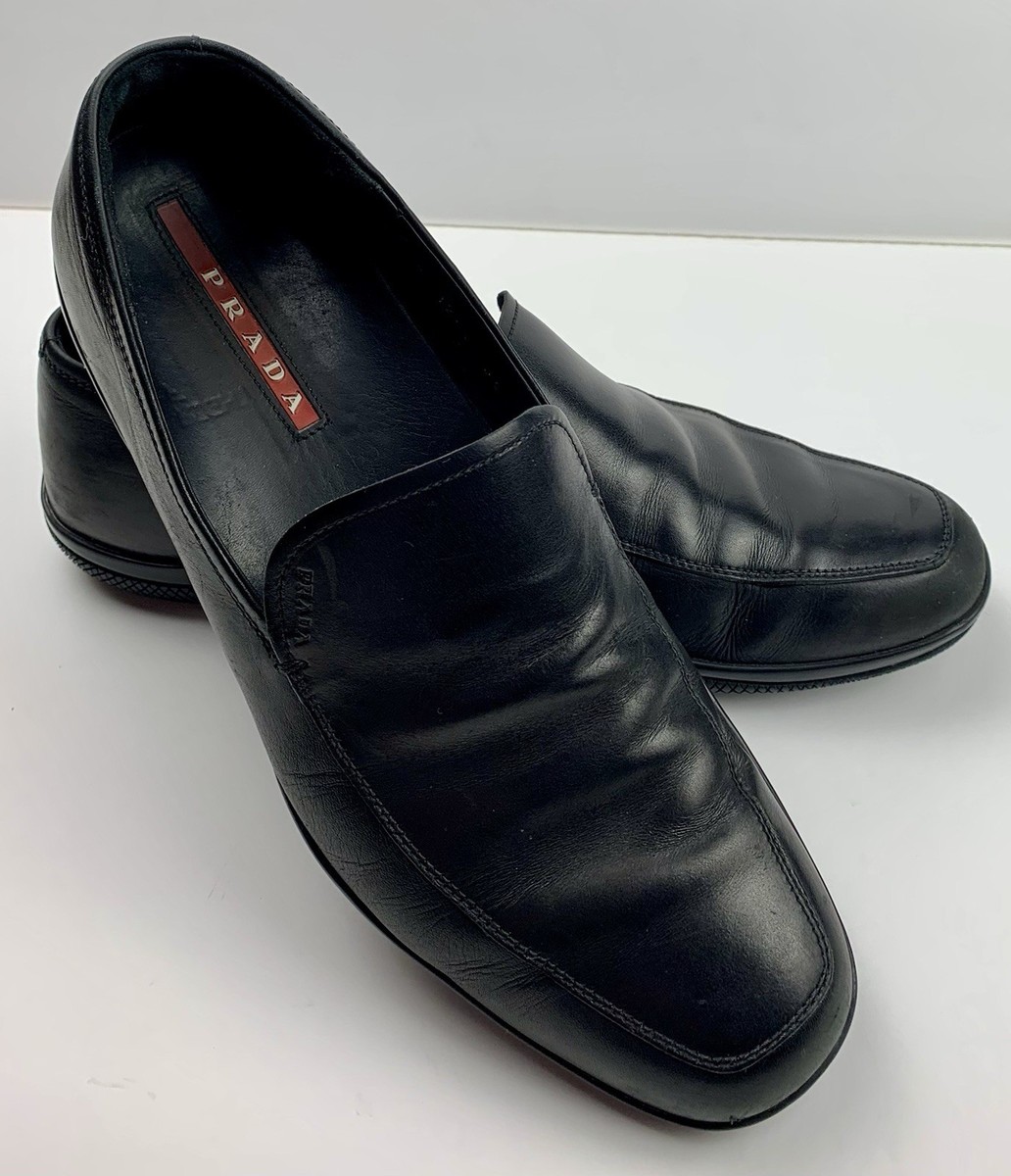 PRADA Black Toblach Loafers Mens Size US 9.5 Sneaker Embossed Logo