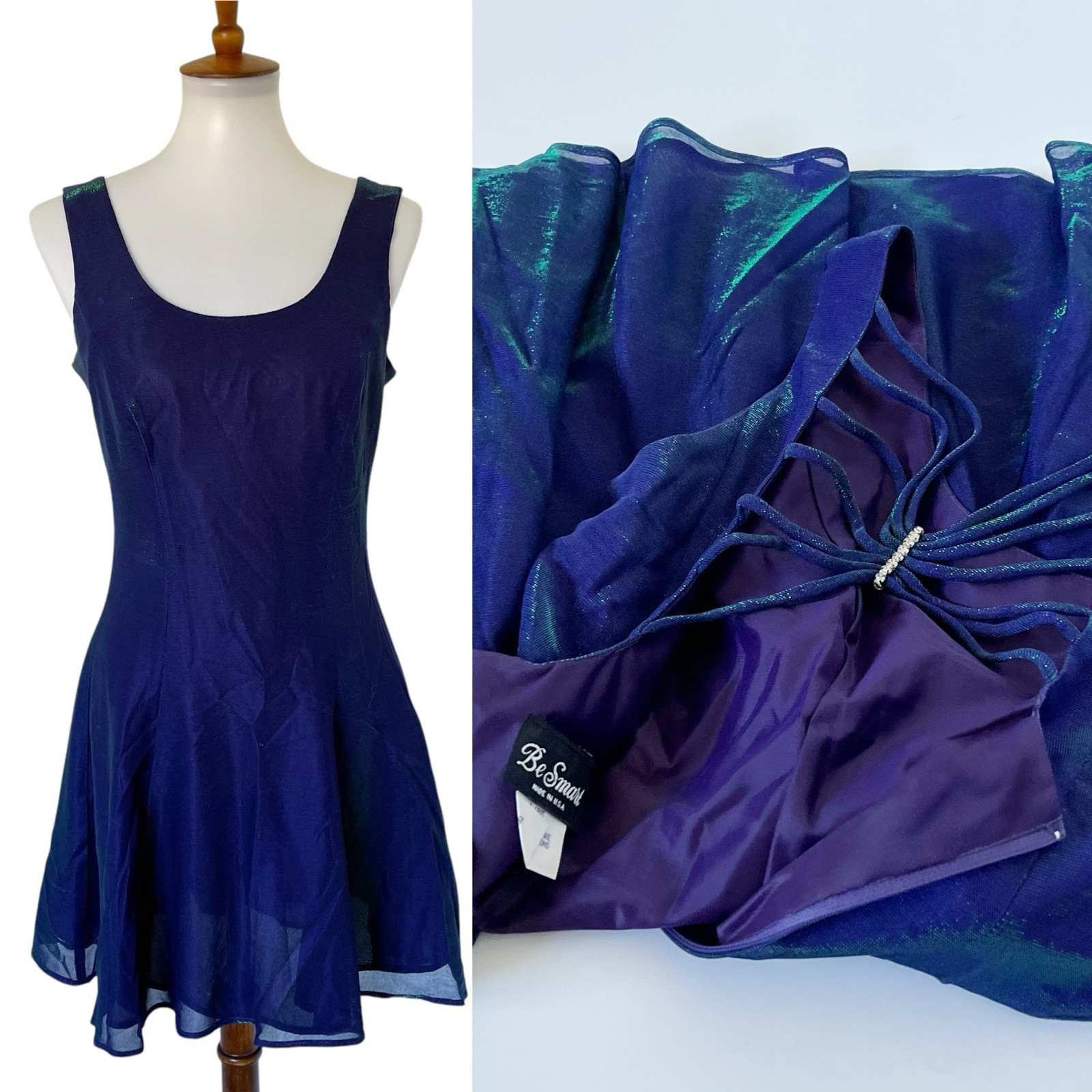 Vtg 90s Purple Iridescent Mermaid Color Changing Dress 9/10 Skater Sleeveless