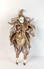 Vintage Venetian Porcelain Harlequin Jester Doll - Masquerade - Court Doll 18”