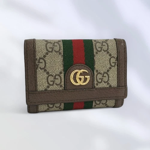 Gucci GG Supreme Ophidia Portefeuille Tri Fold Beige Marron Cuir PVC Occasion Compact