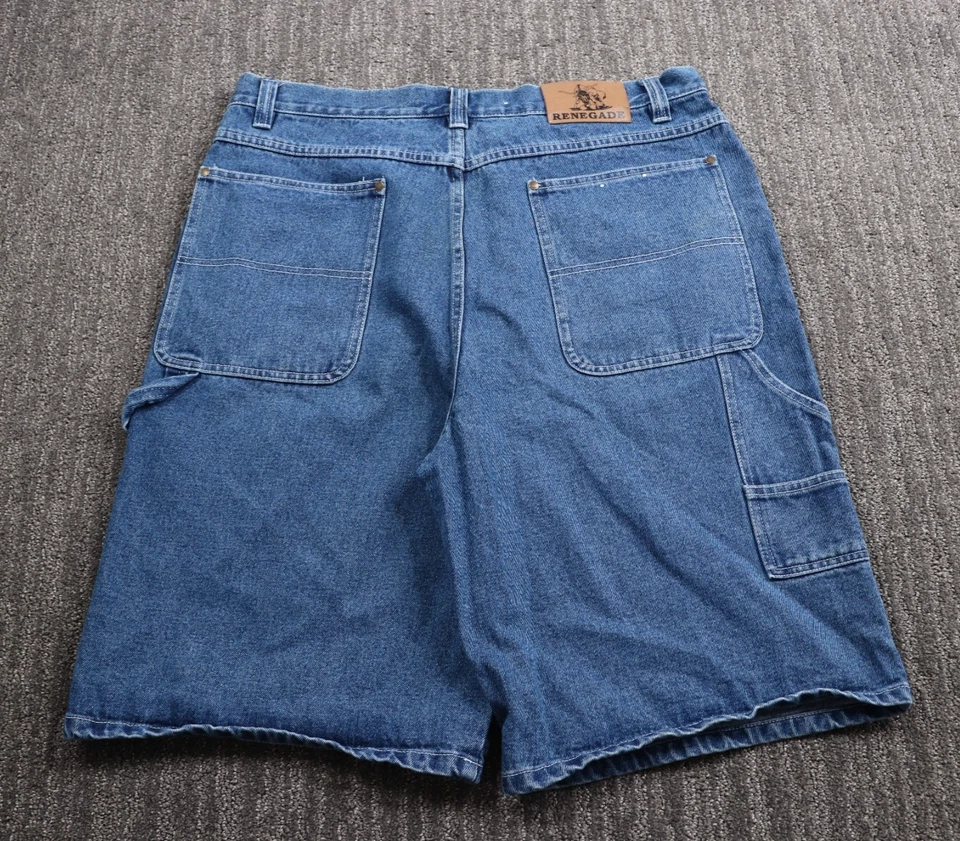 Pantalones Cortos de Carpintero Y2K Renegade Sueltos Pierna Ancha Denim Para Hombre 38x11 Patinador Foto 3 de 4