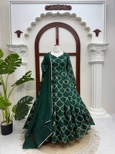 New Latest Mal Chanderi Green Gown Bottom With Dupatta For Indian Festival Wear