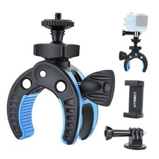 Camera Clamp Mount, Large Clamp Opening Aluminum Alloy Clip Mount Black  Blue