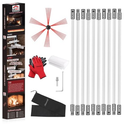 Chimney Sweep Kit - 33 Feet, Chimney Cleaning Tool with 10 Nylon Flexible Rod...