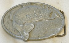 Large Mouth Bass Fish Fishing Vintage 1970 Bergamot Brass Belt Buckle, 4041